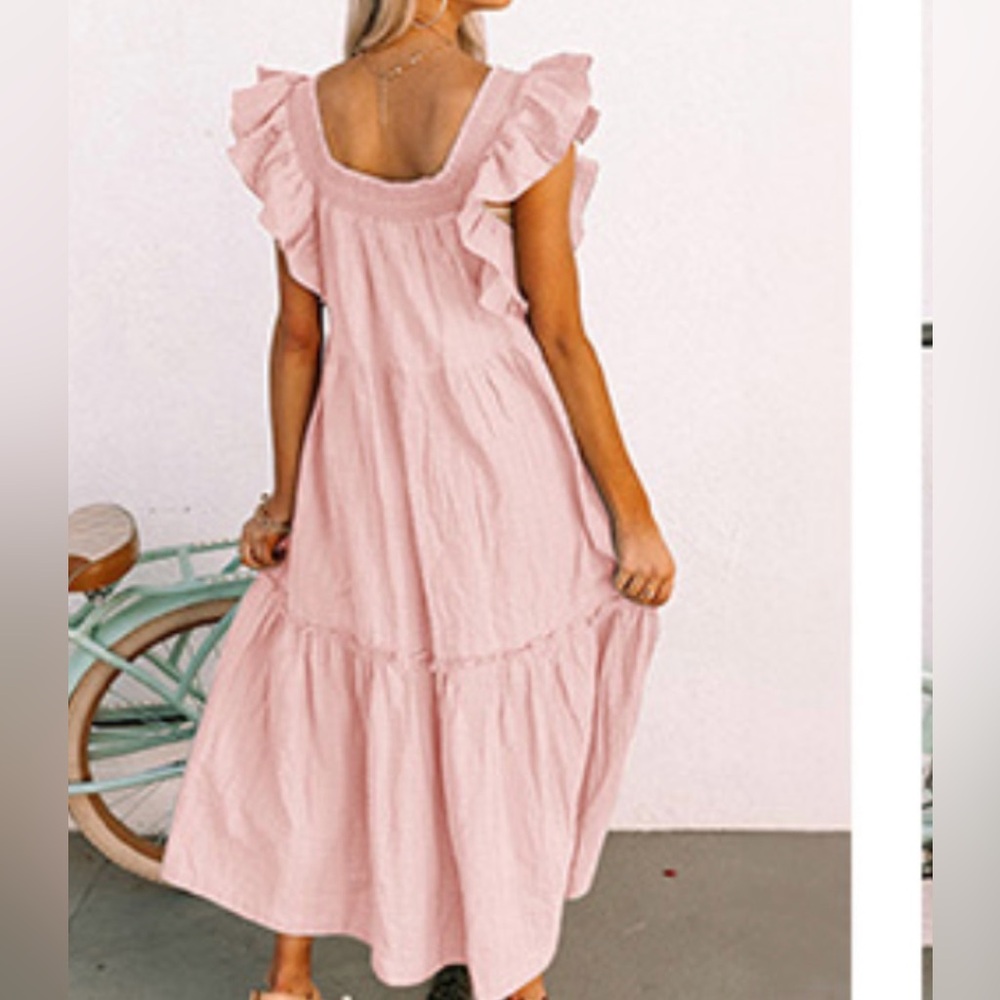 Pink Off-Shoulder Dress w/ Short Ruffled Cap Sleeve - Picture 2 of 7